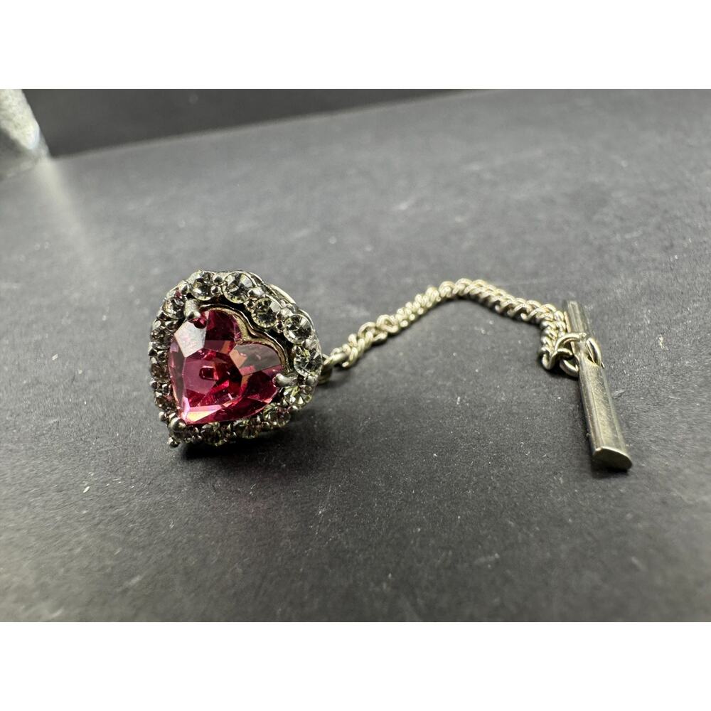 Vtg LA Signed Round Red Mystic Topaz Gemstone 925 Sterling Silver Tie Tack